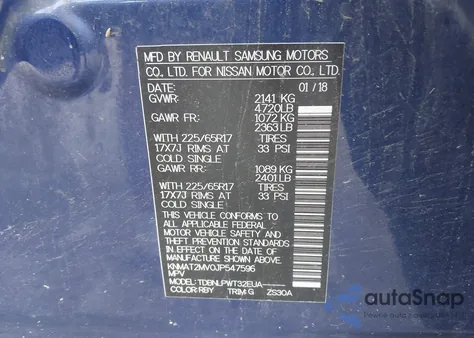 2018 Nissan Rogue S/Sv z USA, uszkodzony, nr VIN KNMAT2MV0JP547596